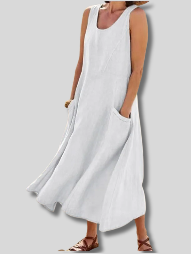 Coralina™ | Women Plain Summer Split Joint Dress Crew Neck Sleeveless Fit & Flare Dress A-Line Dress