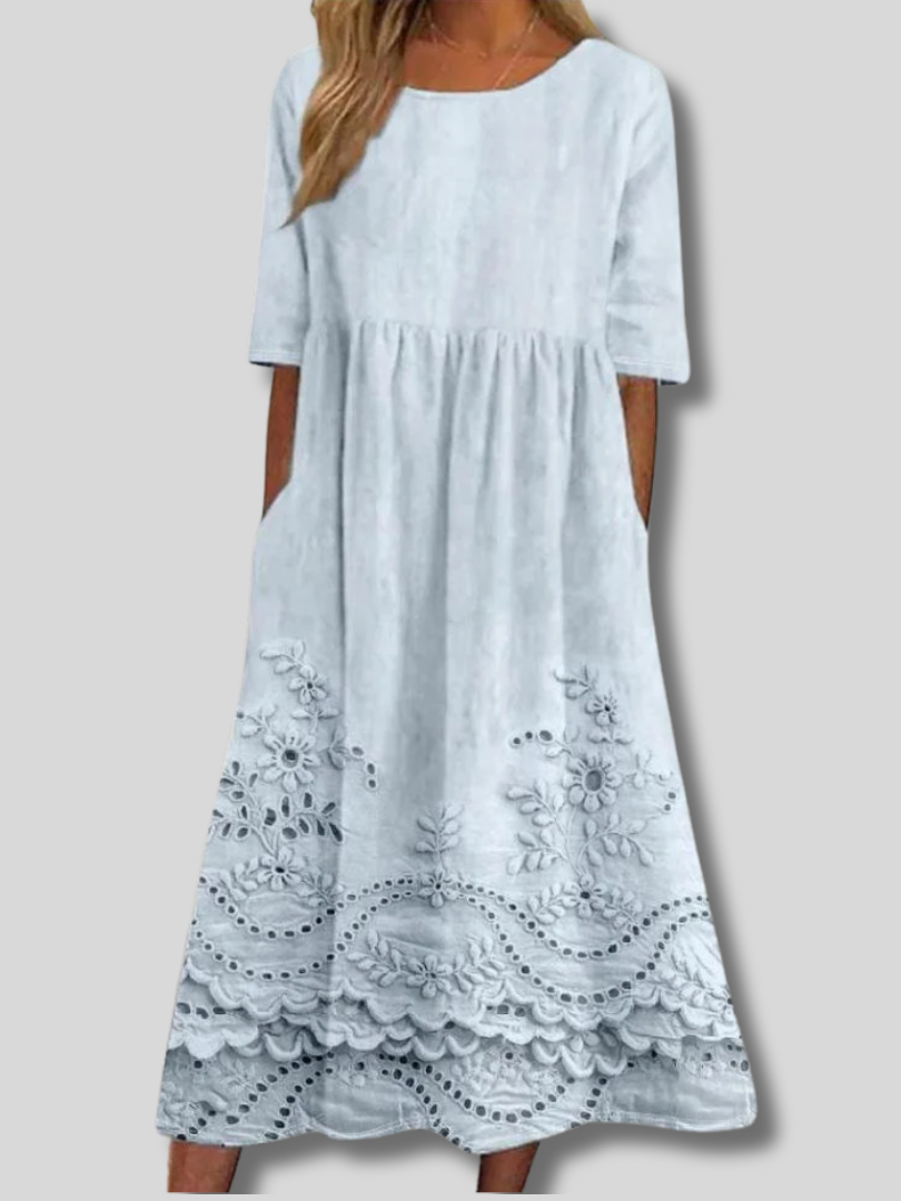 Alora™ | Women 3D Printing Crew Neck Half Sleeve Comfy Vintage Maxi Dress