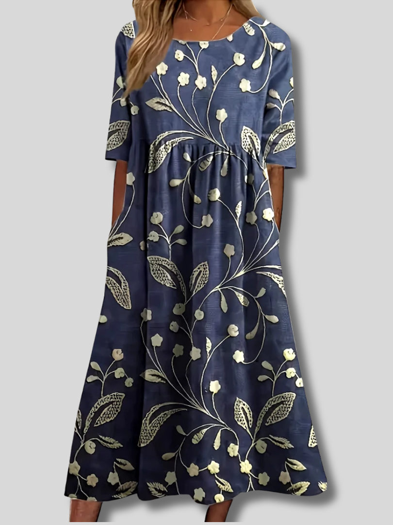 Aviana™ | Women Floral Crew Neck Short Sleeve Comfy Casual Maxi Dress
