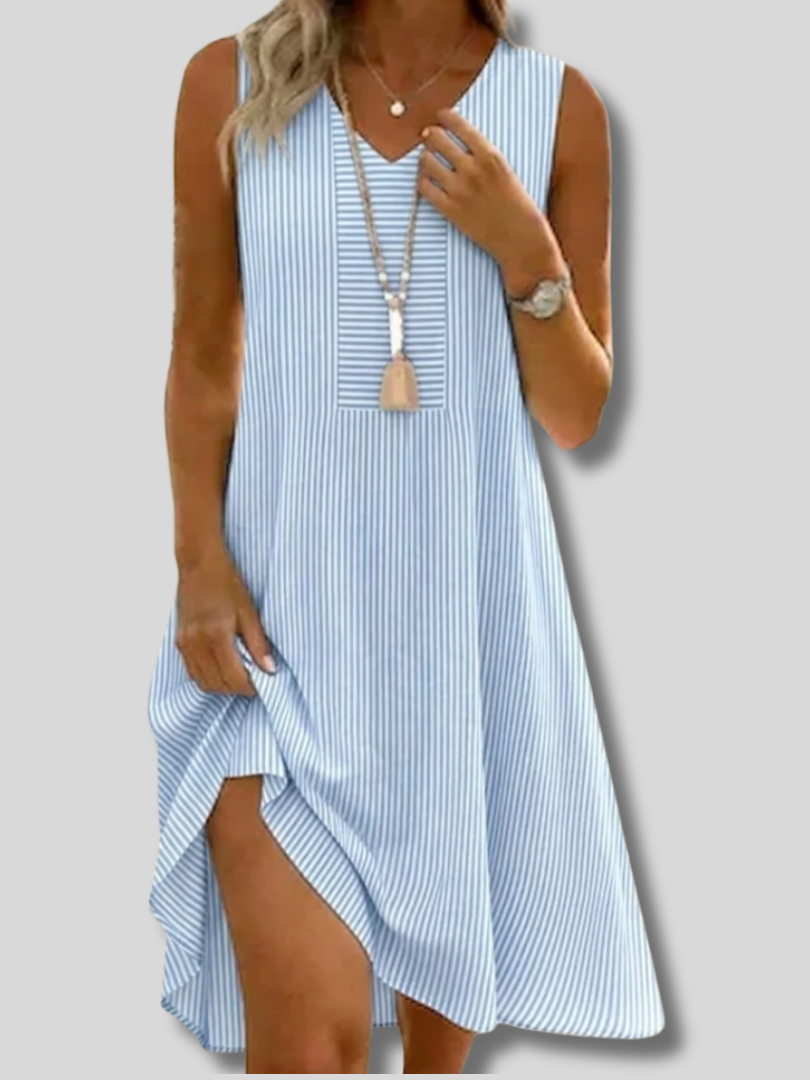 Bellina™ | Women Striped Summer Dress V Neck Sleeveless Tank A-Line Dress