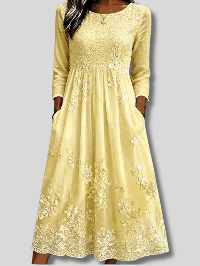 Juliana™ | Women Floral Summer Dress Crew Neck Half Sleeve A-Line Dress