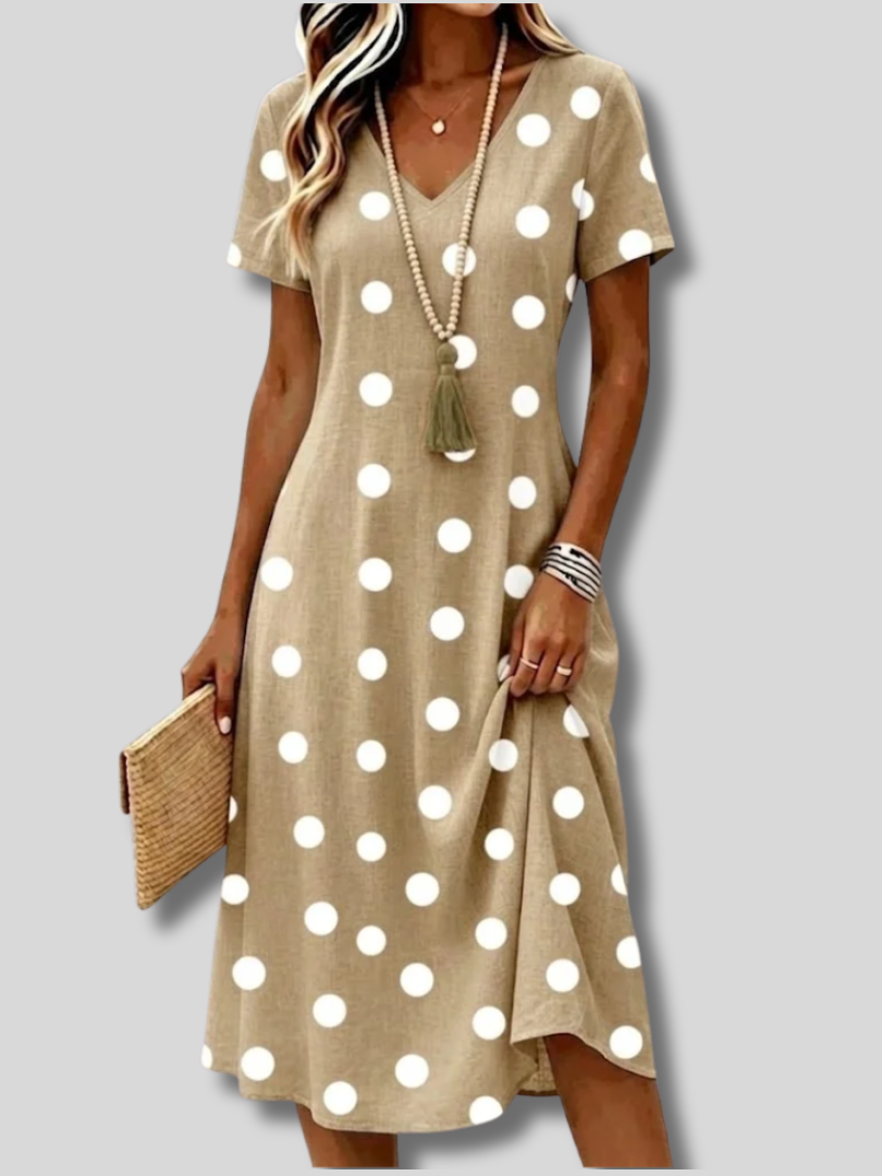Zinnia™ | Women Polka Dots Summer Dress V Neck Short Sleeve A-Line Dress