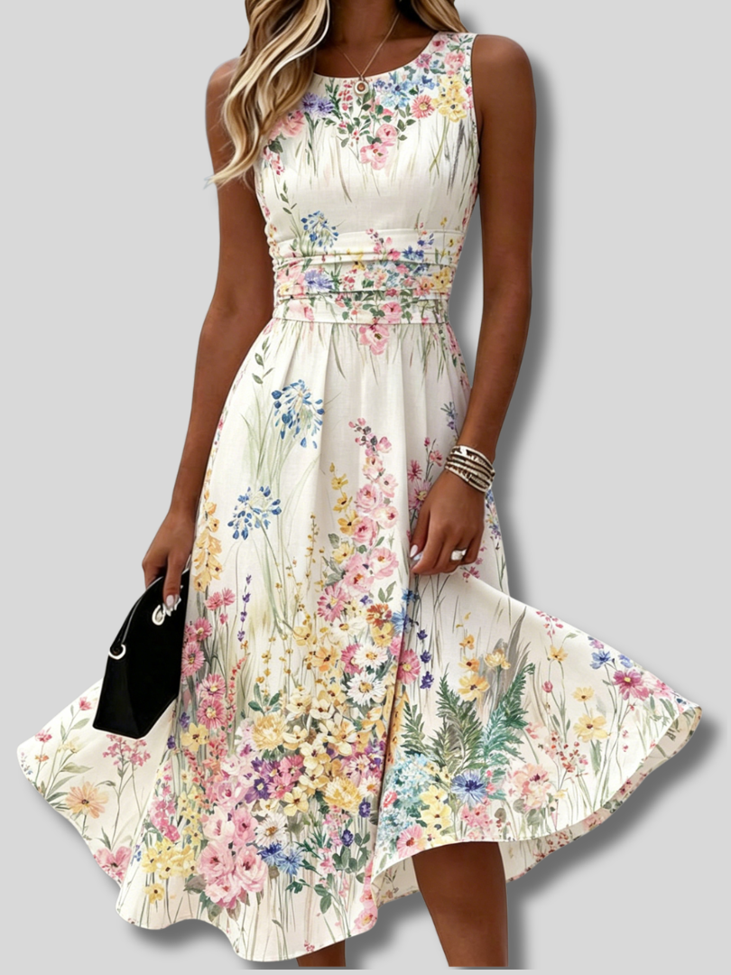Mariana™ | Women Floral Summer Dress Crew Neck Sleeveless A-Line Dress