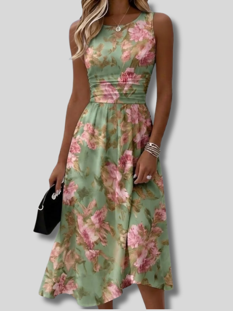 Emilia™ | Women Floral Summer Dress Crew Neck Sleeveless A-Line Dress