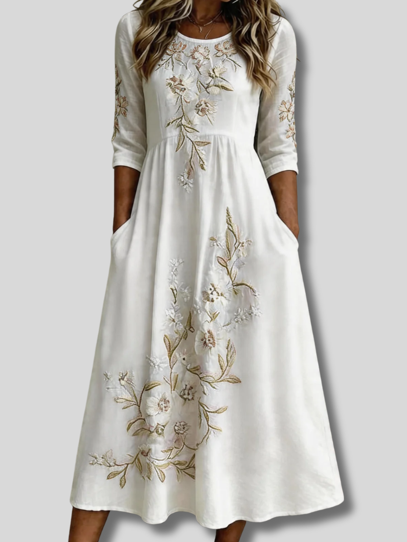 Lumina™ | Women Floral Summer Dress Crew Neck Half Sleeve A-Line Dress