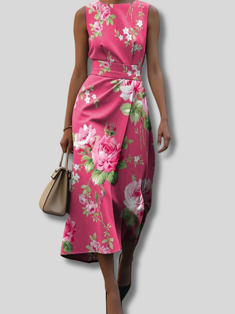 Roselia™ | Women Floral Crew Neck Sleeveless Comfy Vintage Maxi Dress