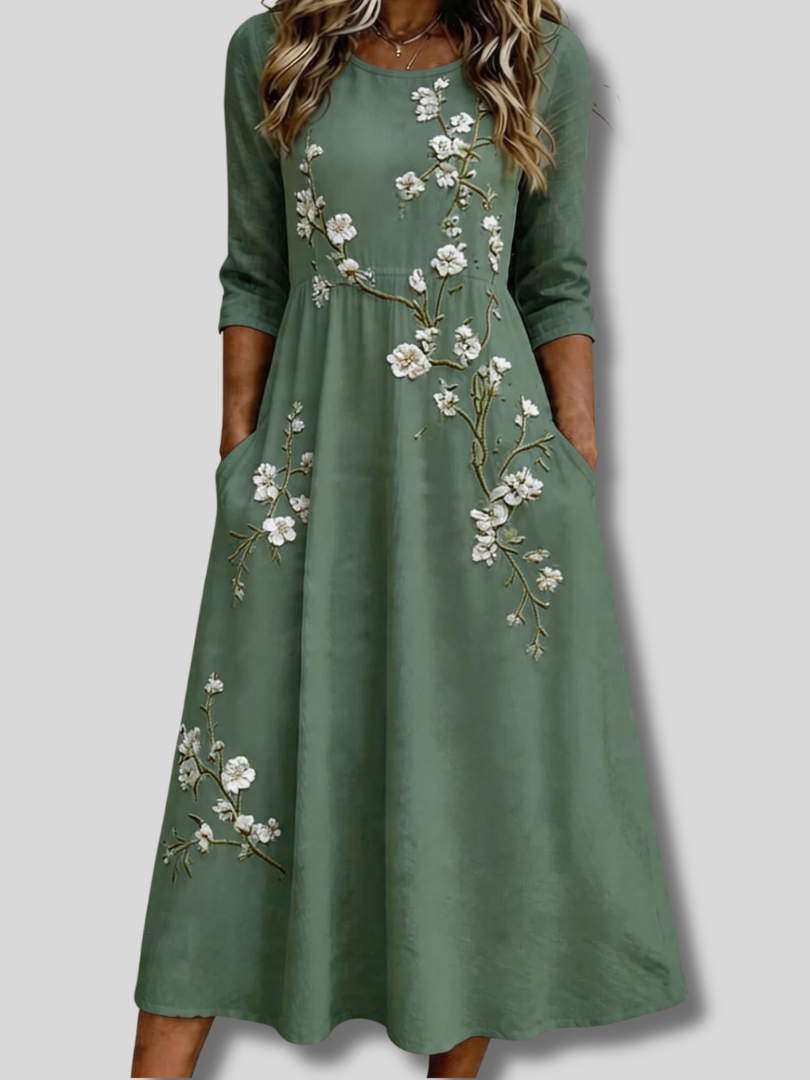 Kalani™ | Women Floral Summer Dress Crew Neck Half Sleeve A-Line Dress