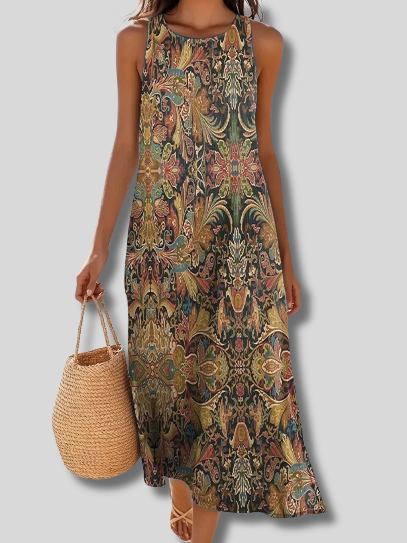 Isla™ | Women Floral Summer Dress Crew Neck Sleeveless A-Line Dress