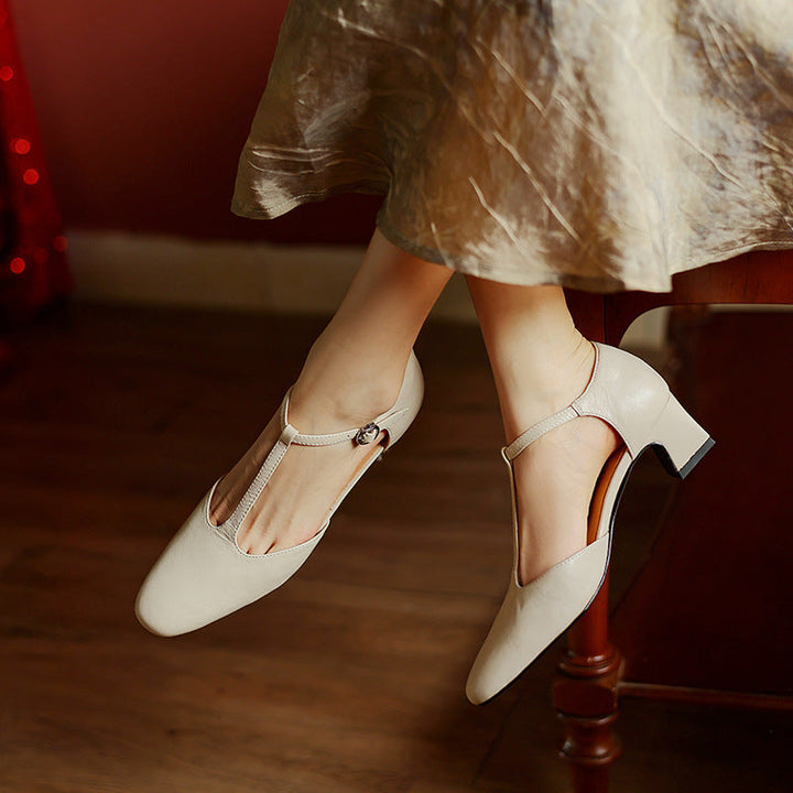 Jocelyn | Leather T-Strap Block Heels