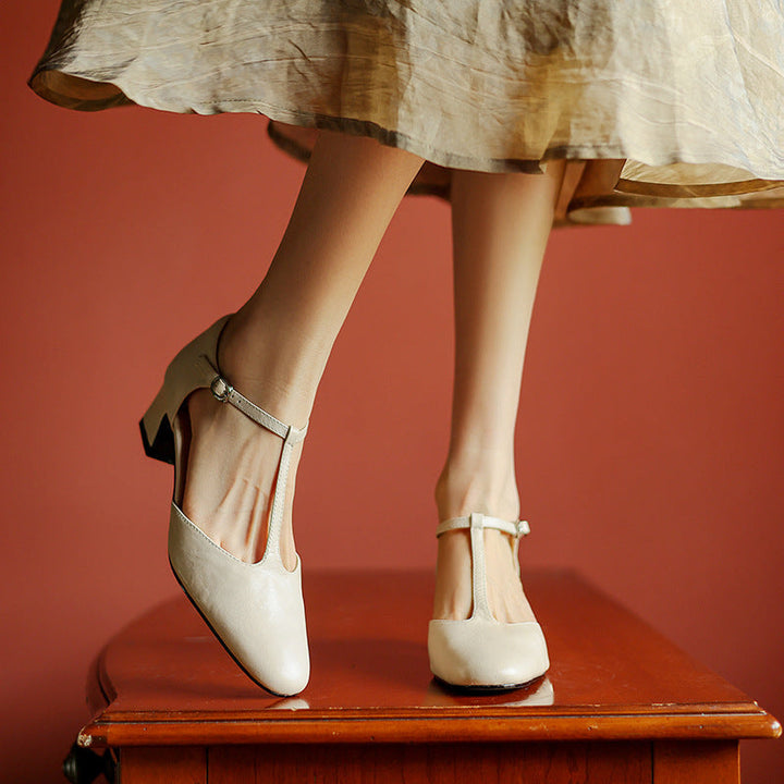 Jocelyn | Leather T-Strap Block Heels