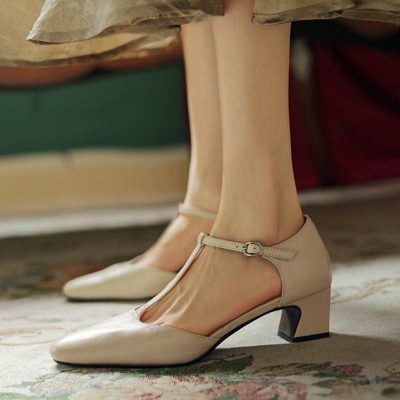Jocelyn | Leather T-Strap Block Heels