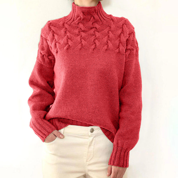 Glynis | Cable-Yoke Mock-Neck Sweater