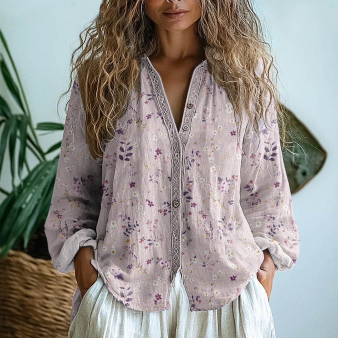Wena | Women's Linen Long Sleeve Button-Down Blouse