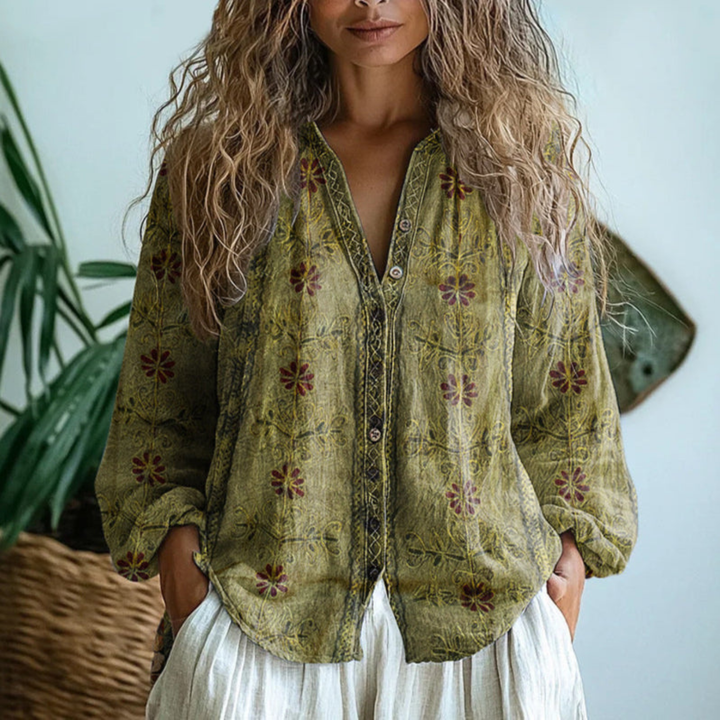 Wena | Women's Linen Long Sleeve Button-Down Blouse