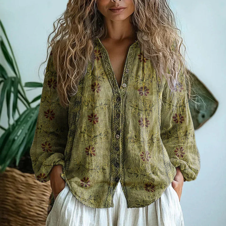 Wena | Women's Linen Long Sleeve Button-Down Blouse