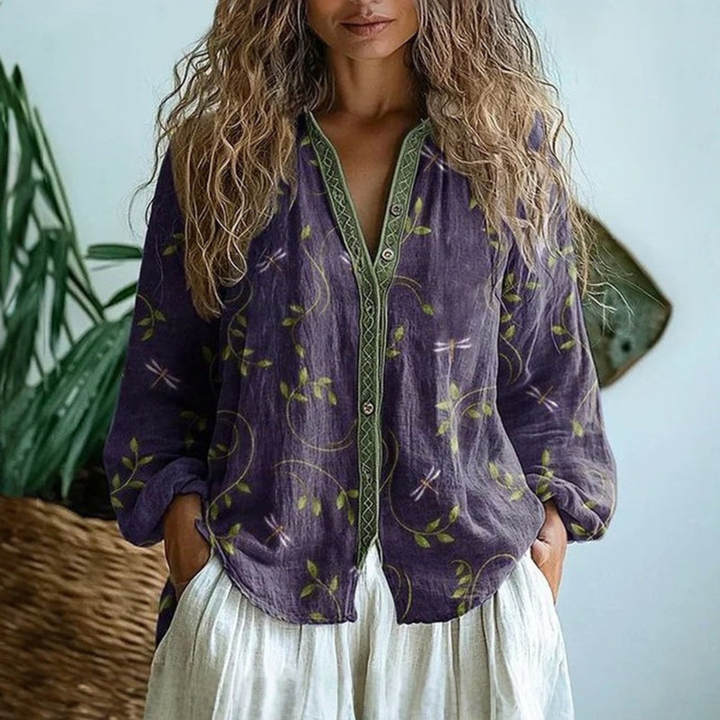 Wena | Women's Linen Long Sleeve Button-Down Blouse
