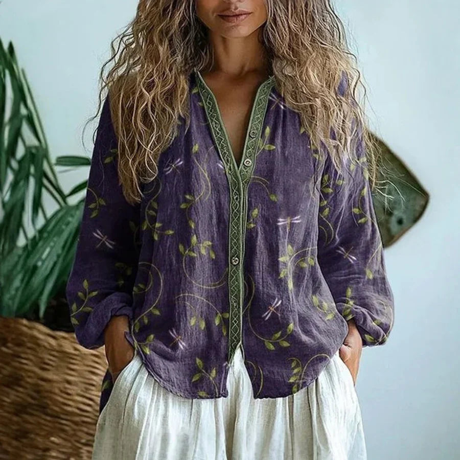 Wena | Women's Linen Long Sleeve Button-Down Blouse