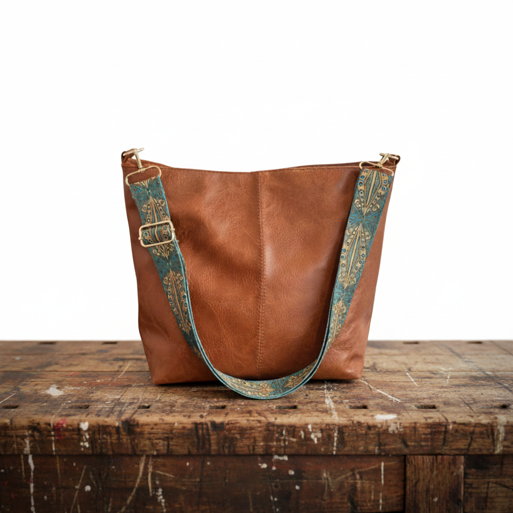 Arabel | Vintage Bucket Bag With Patterned Strap
