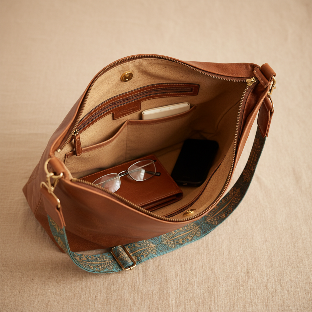 Arabel | Vintage Bucket Bag With Patterned Strap