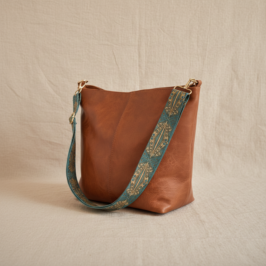 Arabel | Vintage Bucket Bag With Patterned Strap