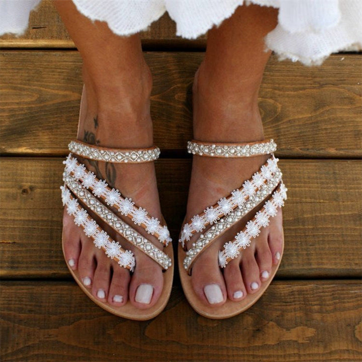 Dorien | Bohemian Sandals with Beads and Lace