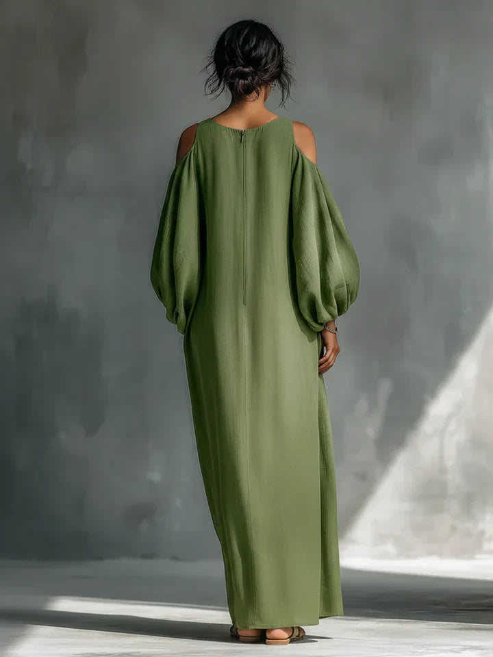Green Chiffon Off Shoulder Short Sleeve Midi Dress