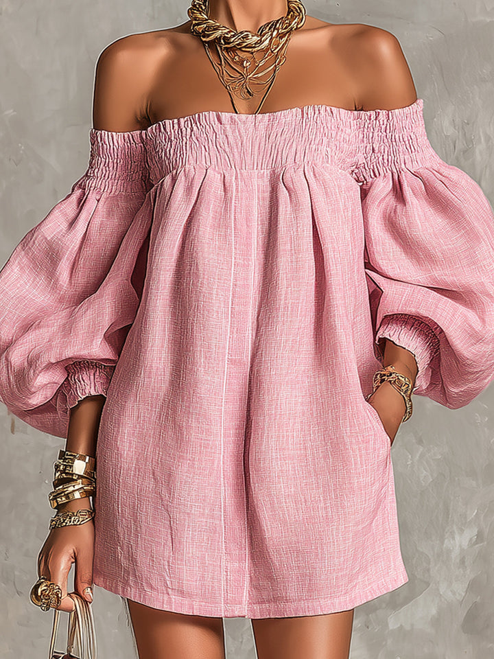 Cosima | Off-Shoulder Lantern-Sleeve A-Line Dress Pink