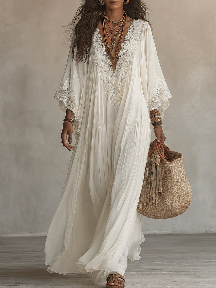 Hilary™ | Elegant Lace Trim Maxi Dress