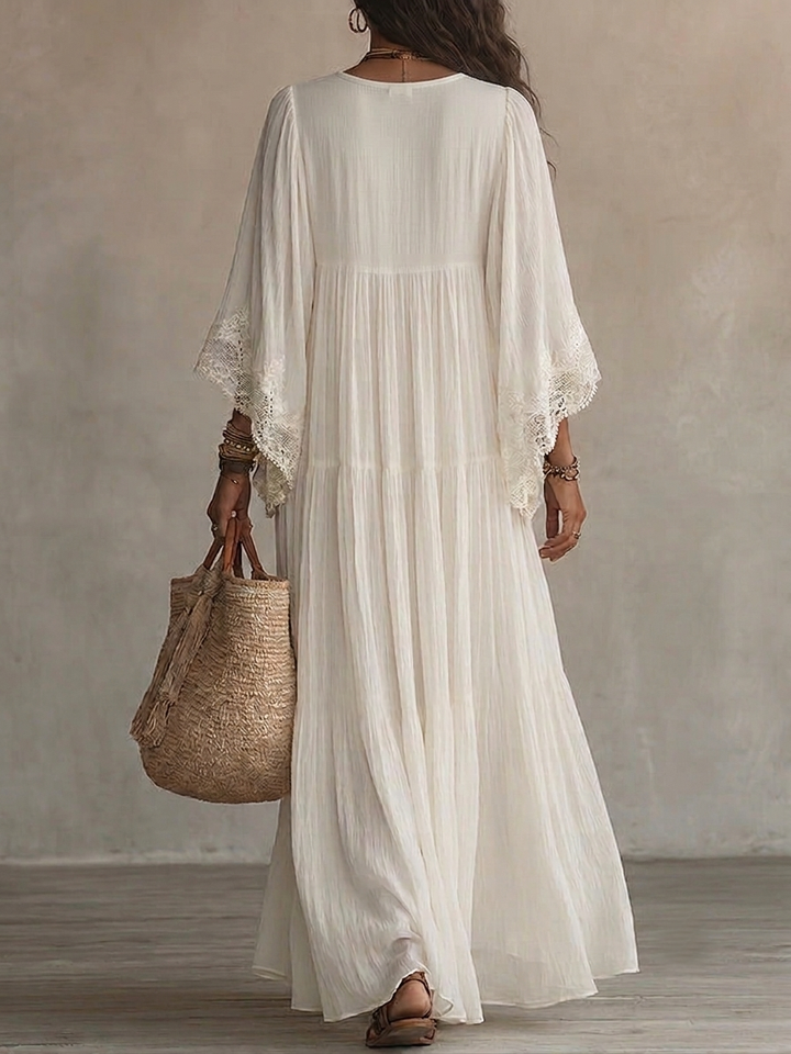 Hilary™ | Elegant Lace Trim Maxi Dress