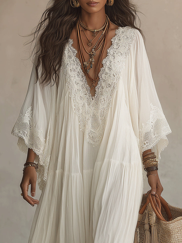 Hilary™ | Elegant Lace Trim Maxi Dress