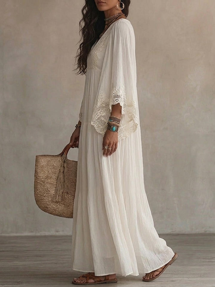 Hilary™ | Elegant Lace Trim Maxi Dress