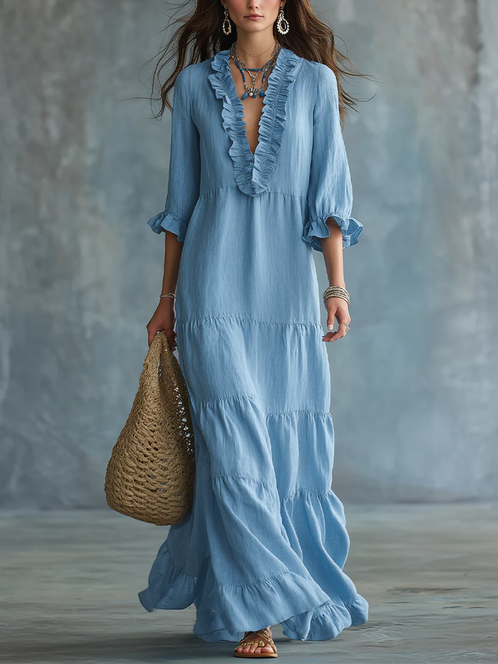 Claudia™ | Elegant Ruffle Neck Maxi Dress
