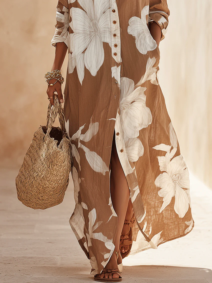 Elettra™ | Elegant Floral Button Maxi Dress