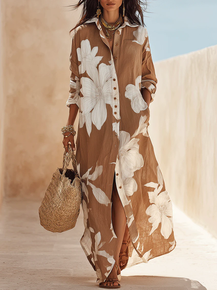 Elettra™ | Elegant Floral Button Maxi Dress