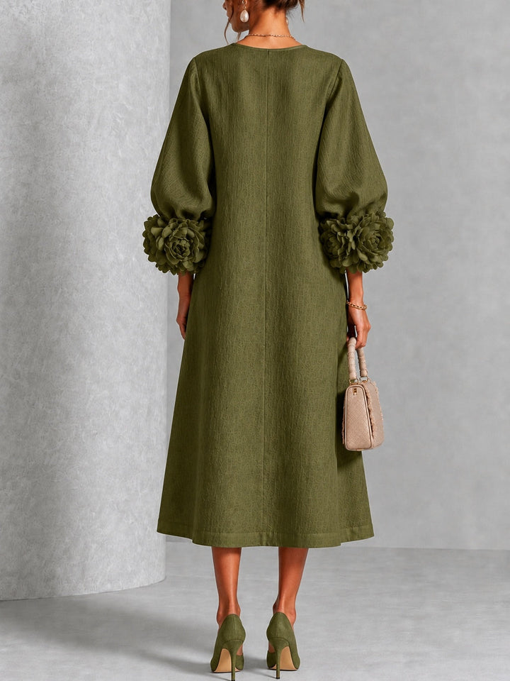 Theodosia | Rosette-Cuff Button Midi Dress Olive