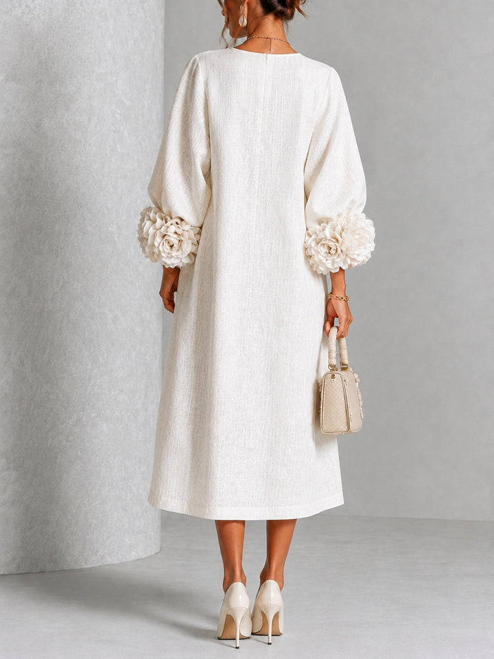 Theodosia | Rosette-Cuff Button Midi Dress White