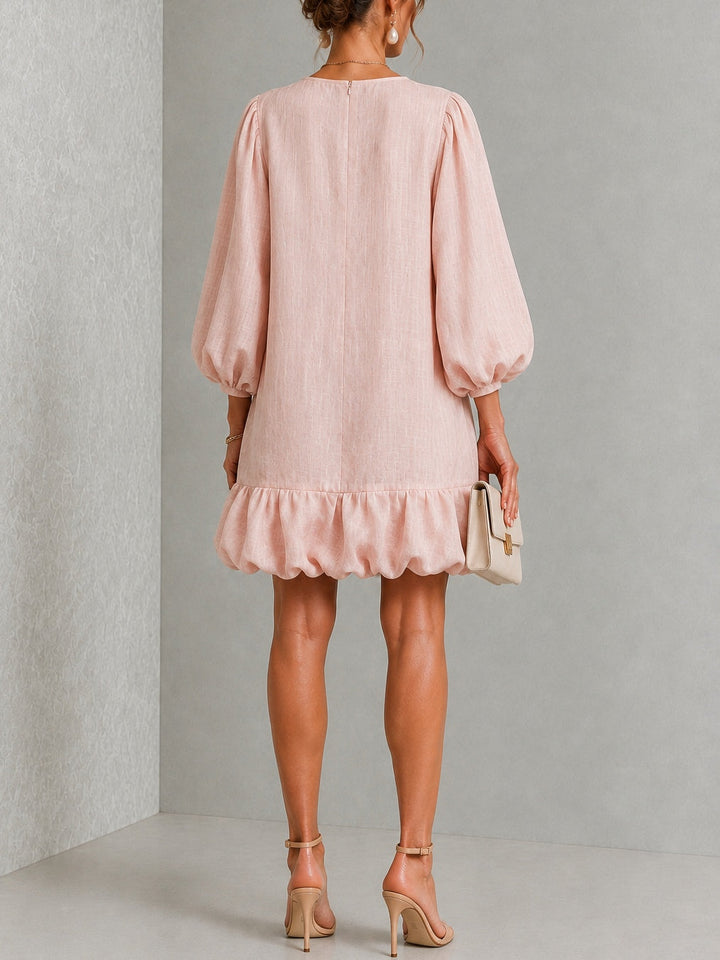 Anneliese | Button-Front Puff-Sleeve Dress with Ruffled Hem Pink