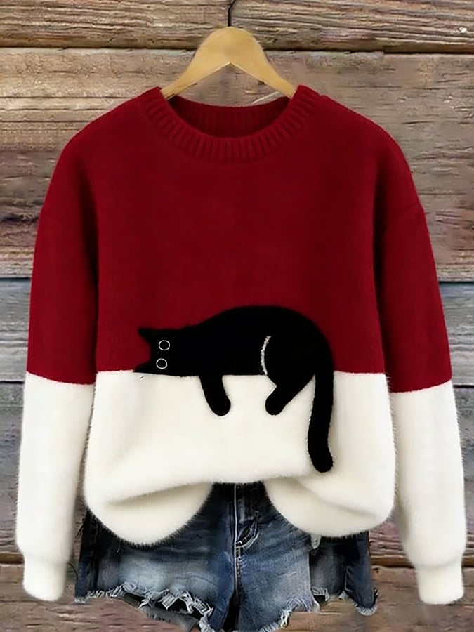 Millie | Cat Print Fluffy Sweater