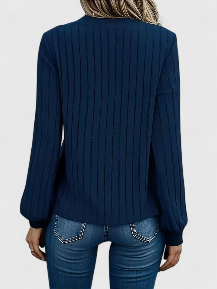 Lowri | Ribbed V-Neck Balloon Sleeve Sweater