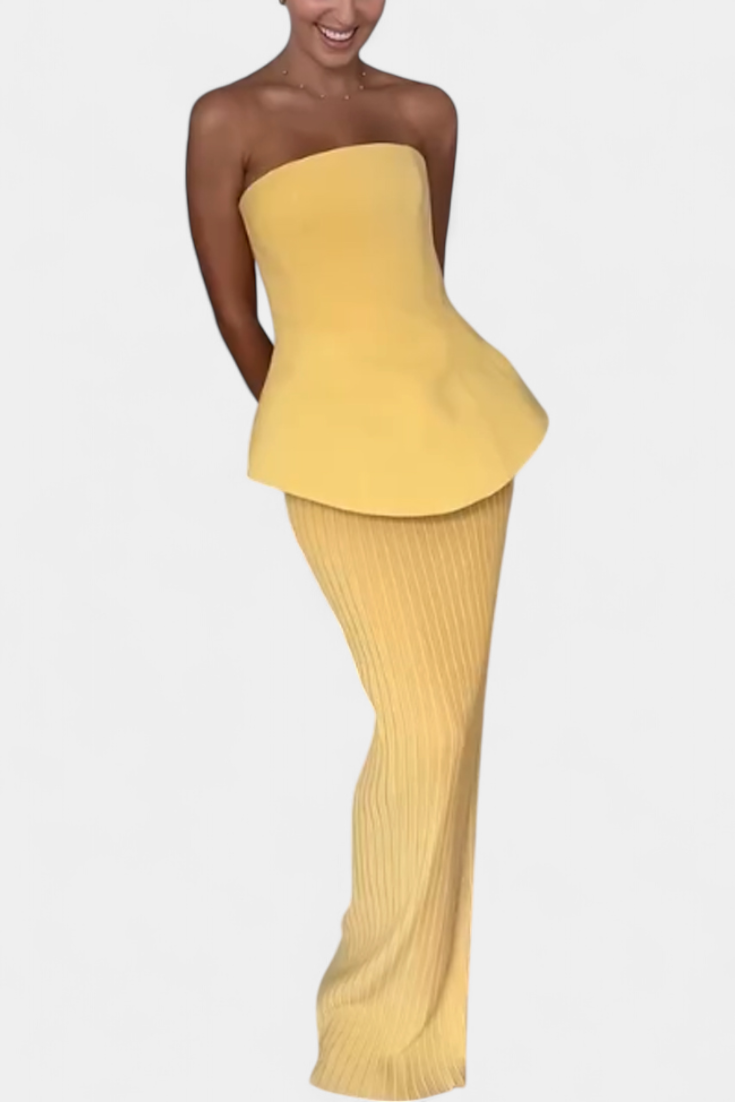 Clarita Strapless Bandeau Top with Pleated Skirt Set