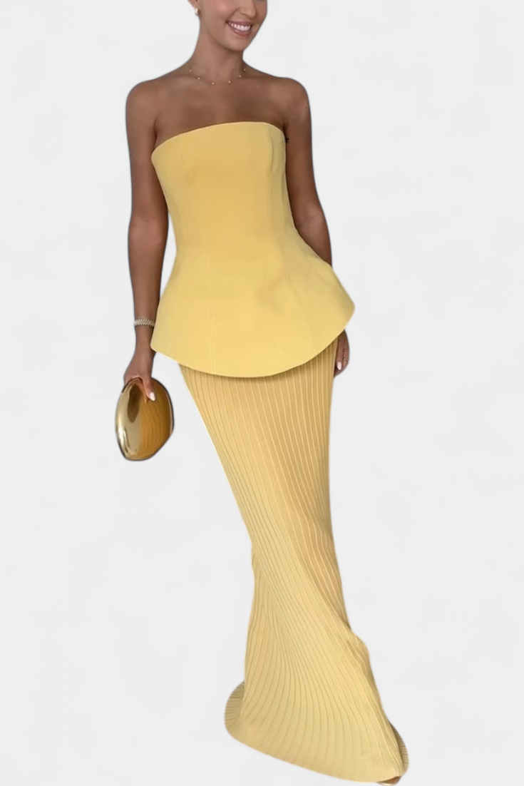 Clarita Strapless Bandeau Top with Pleated Skirt Set