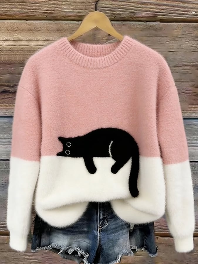 Millie | Cat Print Fluffy Sweater