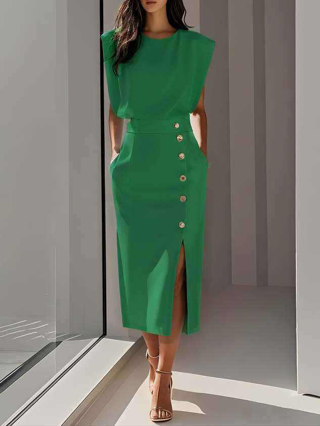 Mirena™ | Sleeveless Side Button Midi Dress