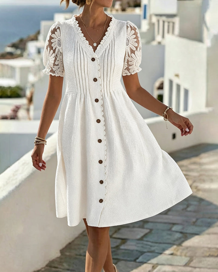 Deneke™ | Elegant Lace Sleeve Button Dress