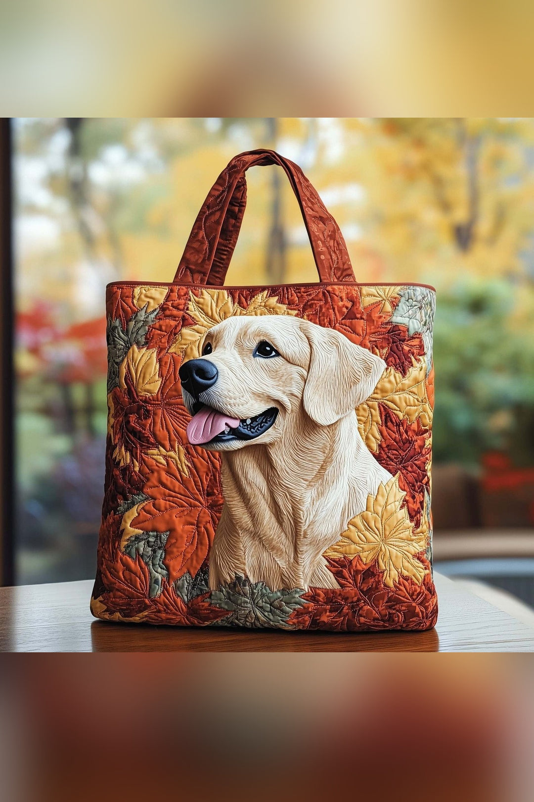 Annora™ | Yellow Labrador & Autumn Leaves Quilted Tote Bag