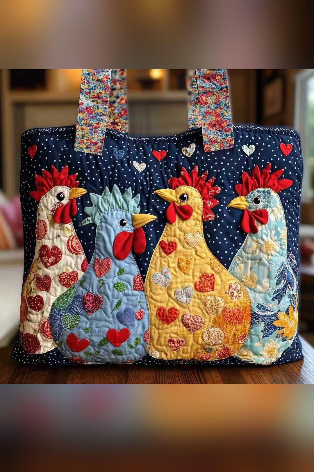 Avis™ | Hearts & Hens Navy Quilted Tote Bag