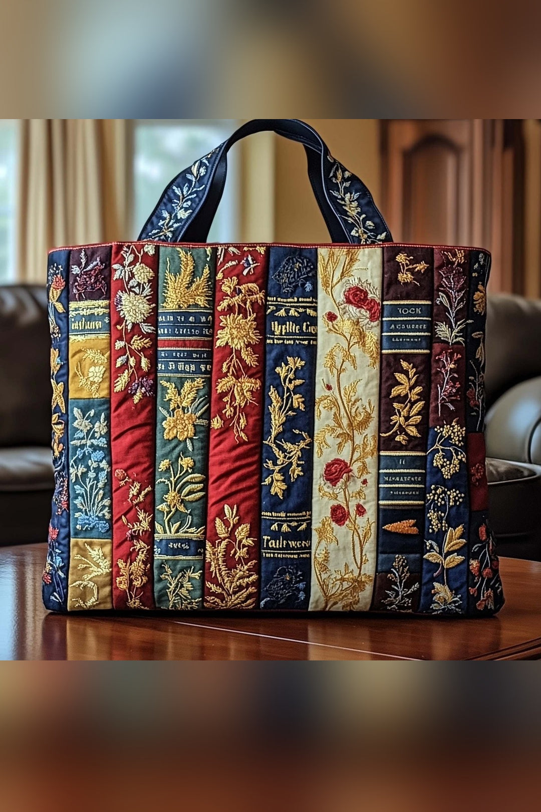 Bethia™ | Floral Book Spines Sage Quilted Tote Bag
