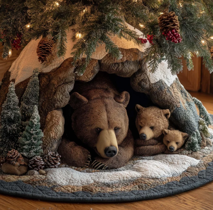 Alwena™ | Brown Bear Family Quilted Tree Skirt