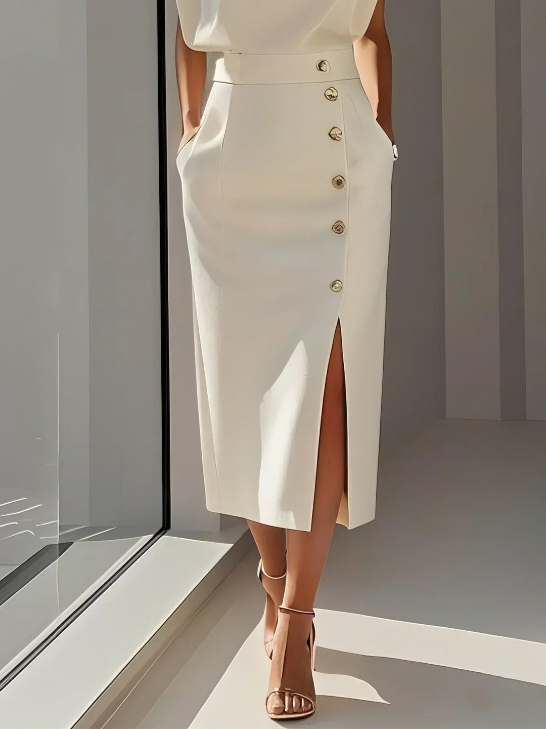 Mirena™ | Sleeveless Side Button Midi Dress