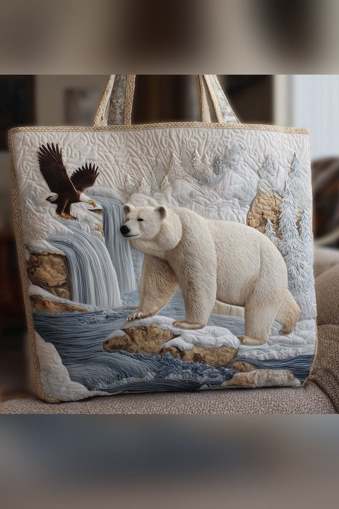 Calanthe™ | Polar Bear & Eagle Winter Scene Quilted Tote Bag